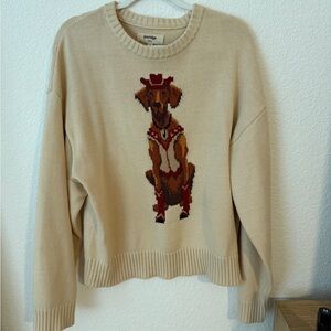 Porridge Cream Sweater with Dog Design
